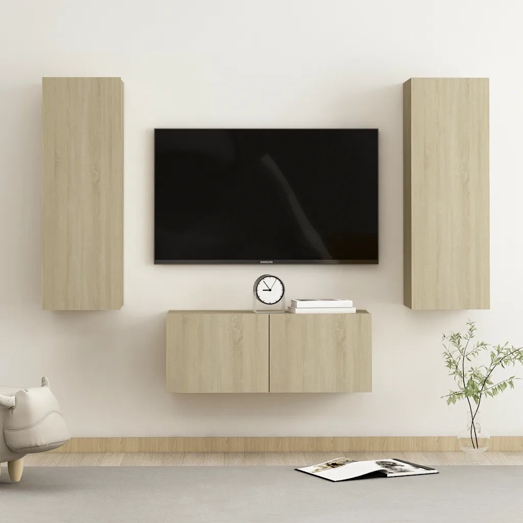 Set di Mobili TV 3 pz | Armadietto TV | Mobile Porta TV Rovere Sonoma in Legno Multistrato