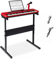Tastiera elettronica per bambini di 3 anni+, microfono e leggio, pianoforte digitale 61 tasti con supporto regolabile, pianoforte elettronico, 200 toni e ritmi, 20 demo (rosso)