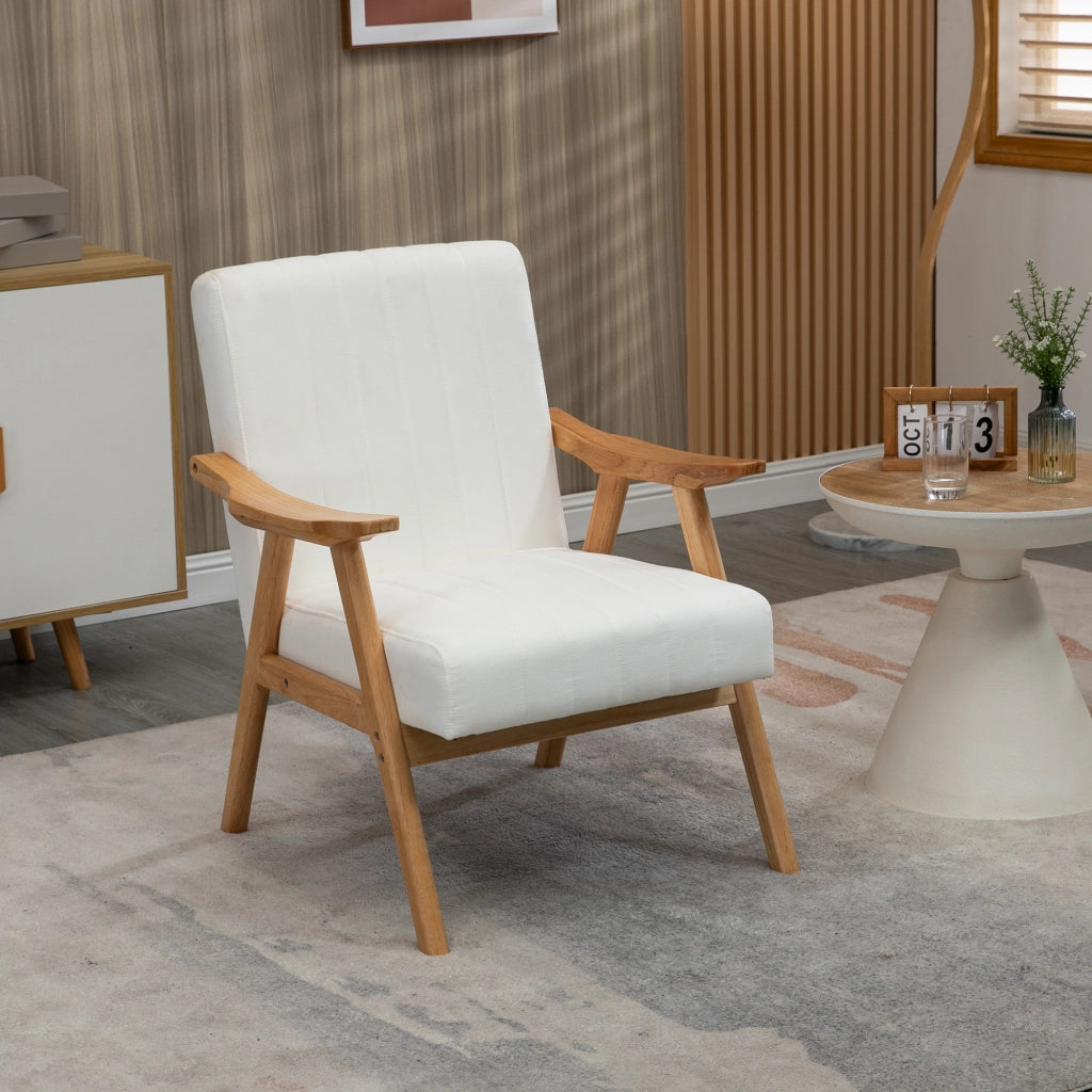 POLTRONA Lounge stile Skandi 68x74x82 cm in legno, bianco crema