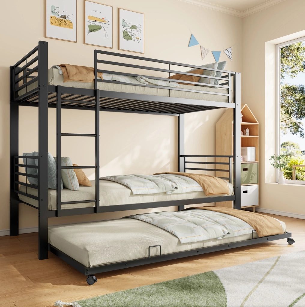 Letto a castello in metallo 90x200 cm con letto estraibile nero