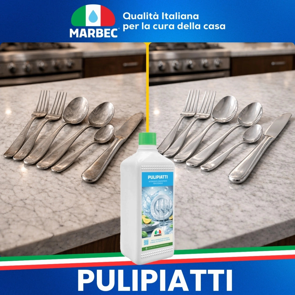 Detergente Piatti Concentrato, Sgrassa a Freddo, Risciacquo Rapido, Profumo Limone Marbec PULIPIATTI - 1LTx6Pz