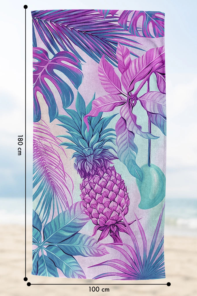 Telo Mare Asciugamano Da Spiaggia Misura Grande 100x180 Cm Assorbente In Morbida Microfibra Leggero Stampe Moderne Sabbia Lettino Vacanze Piscina Ananas
