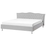 Letto 180 x 200 cm Tessuto grigio Cornice imbottita Bottoni in cristallo Poggiatesta con cornice imbottita