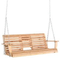 Dondolo Sospeso 3 Posti, Dondolo in Legno per Giardino o Terrazzo con Tavolino Pieghevole e Portabicchieri