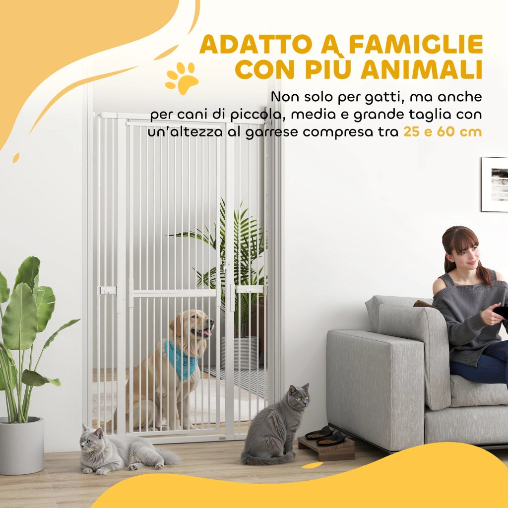 Cancello per Cani e Gatti Alto 180 cm Estensibile da 76-104 cm e Montaggio a Pressione Bianco