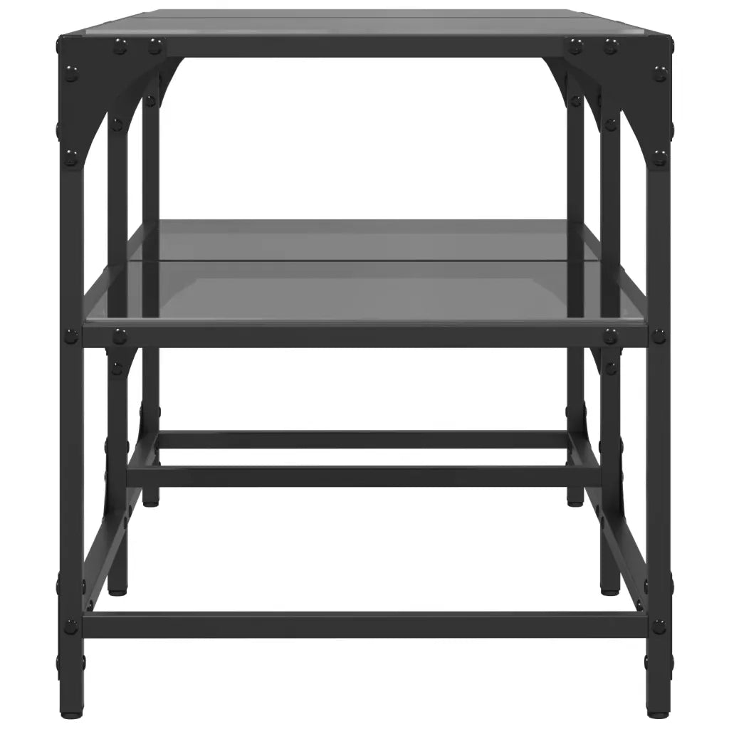 Tavolino con Piano in Vetro Nero 78,5x40x45 cm Acciaio