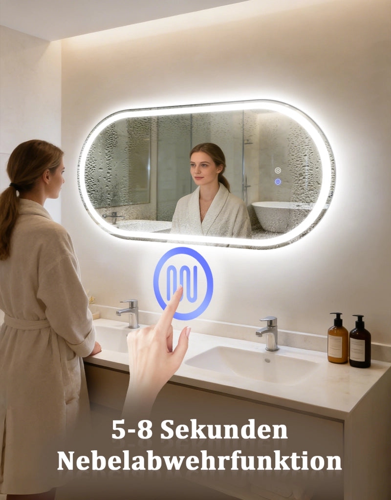 ZMH Specchio da bagno ovale con luce LED 60x120 cm parete touch antiappannamento IP44 dimmerabile 3000K-6500K