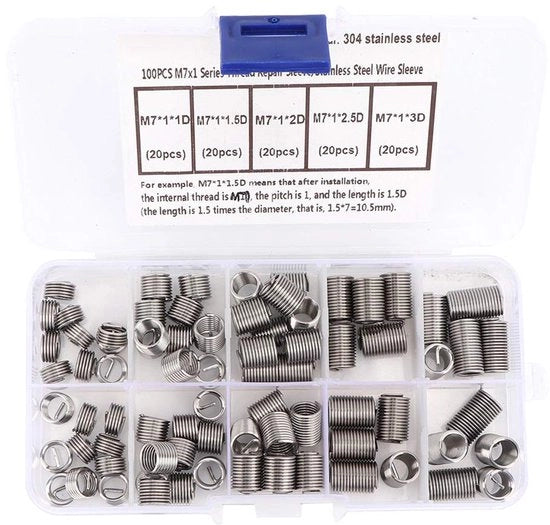 Set di riparazione 100 pezzi - Acciaio inossidabile - Componenti di riparazione di filo - Set di inneschi a vite - Corrosione resistente - Portatile - Set di bulloni a vite