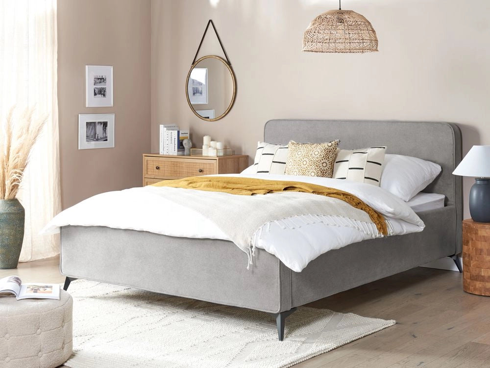 Letto Grigio Chiaro in tessuto Gambe in metallo nero 160 x 200 cm a doghe Camera da letto Classica Minimalista