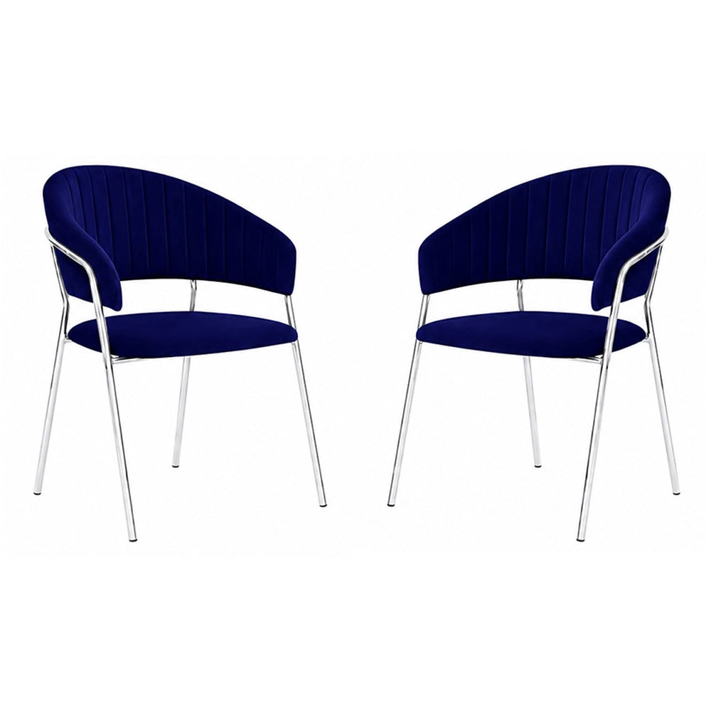 Sedie da pranzo set da 2 Aurelia in velluto blu notte con gambe in ferro cromato
