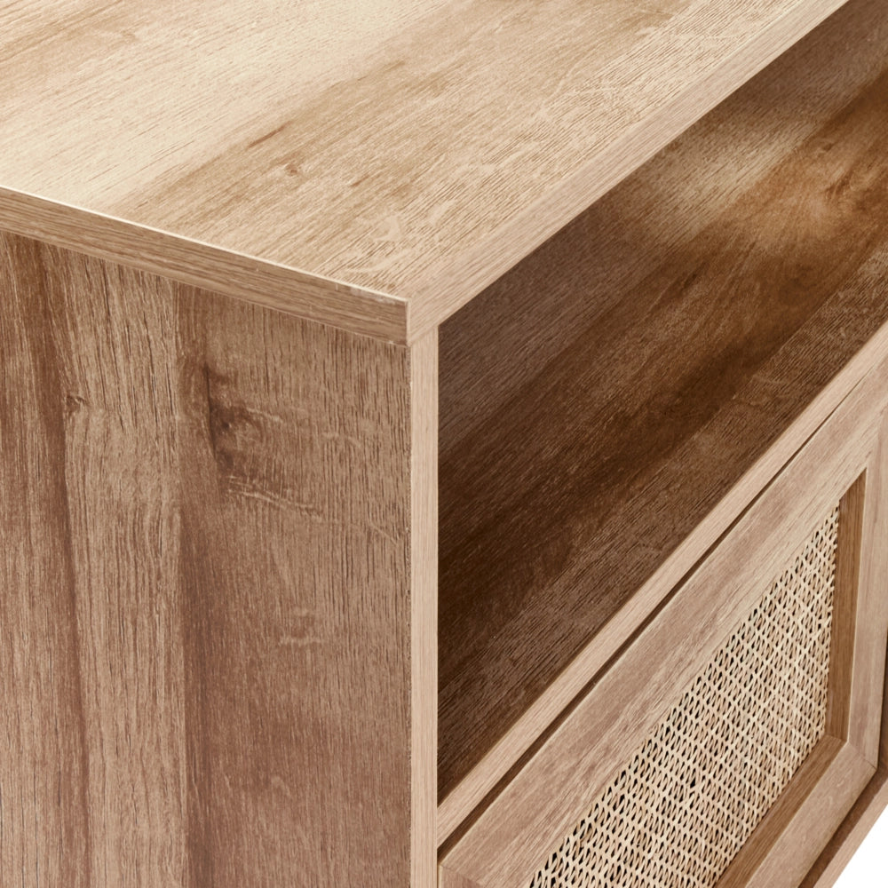 Armadietto da bagno in legno chiaro in particelle di legno Rattan frontale appeso a parete Treccia 86 x 45 cm Boho Design