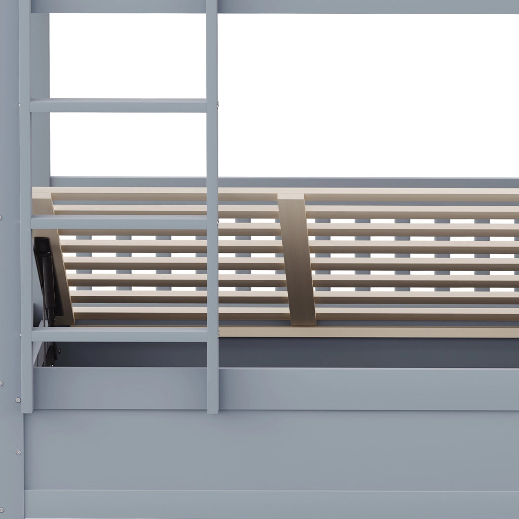 LETTO a castello con vano contenitore idraulico 90x200 cm in legno massello grigio