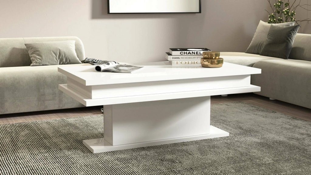 Tavolino da Aboronzi, Made in Italy, Tavolo basso da salotto portariviste, cm 100x55h42, Bianco lucido