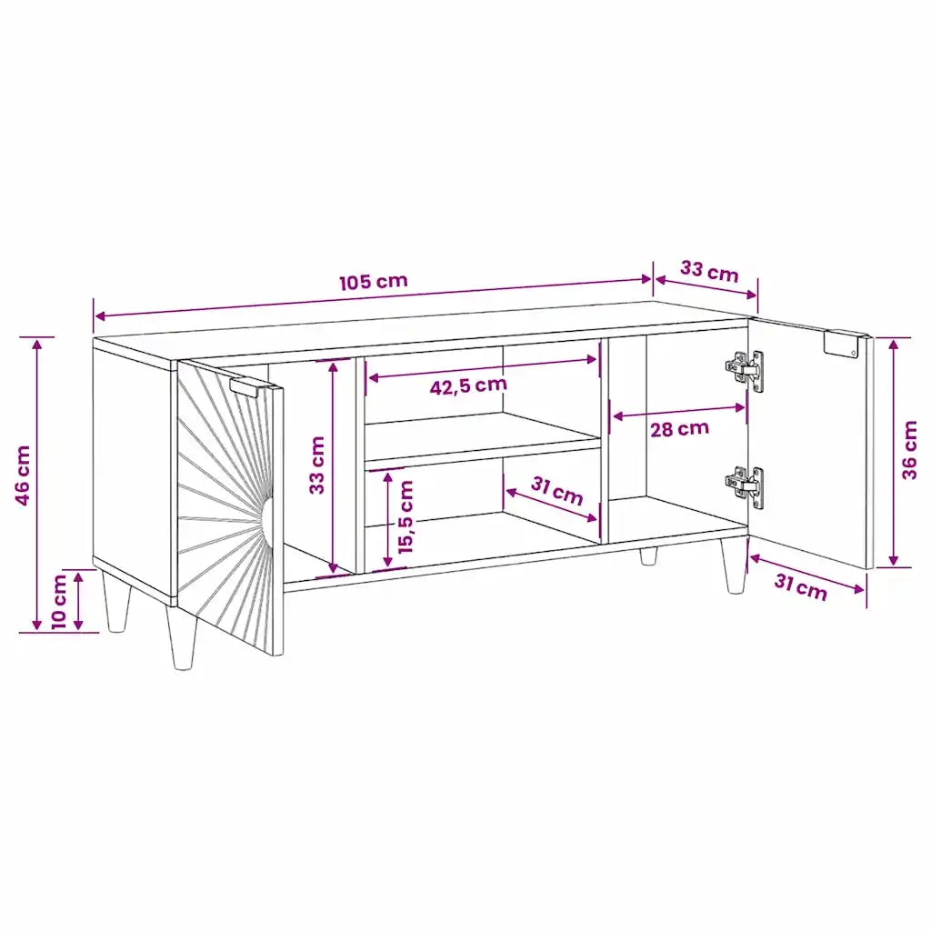 vidaXL Mobile TV Nero e Oro 105 x 33 x 46 cm legno massello di mango