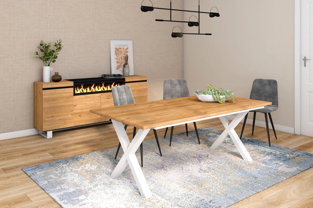 Tavolo da pranzo, 10 posti, 194x90x75cm, Robusto e stabile, struttura e gambe solide, colore Rovere RF1097