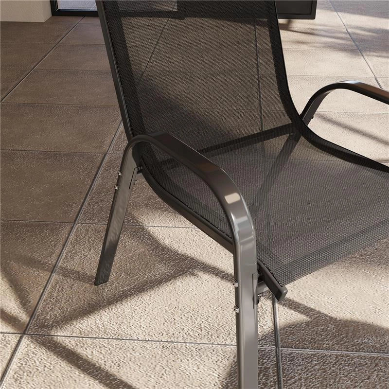 SET 4 SEDIE DA GIARDINO IMPILABILI IN ACCIAIO E TESSUTO A RETE TRASPIRANTE 54X71X93 CM NERO