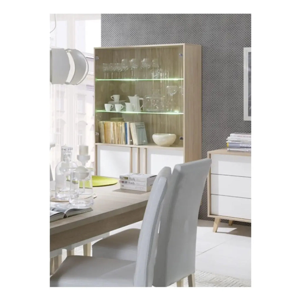 Vetrina, credenza, argentiera MALMO modello grande + LED. Mobile tipo SCANDINAVO ideale per la tua sala da pranzo.