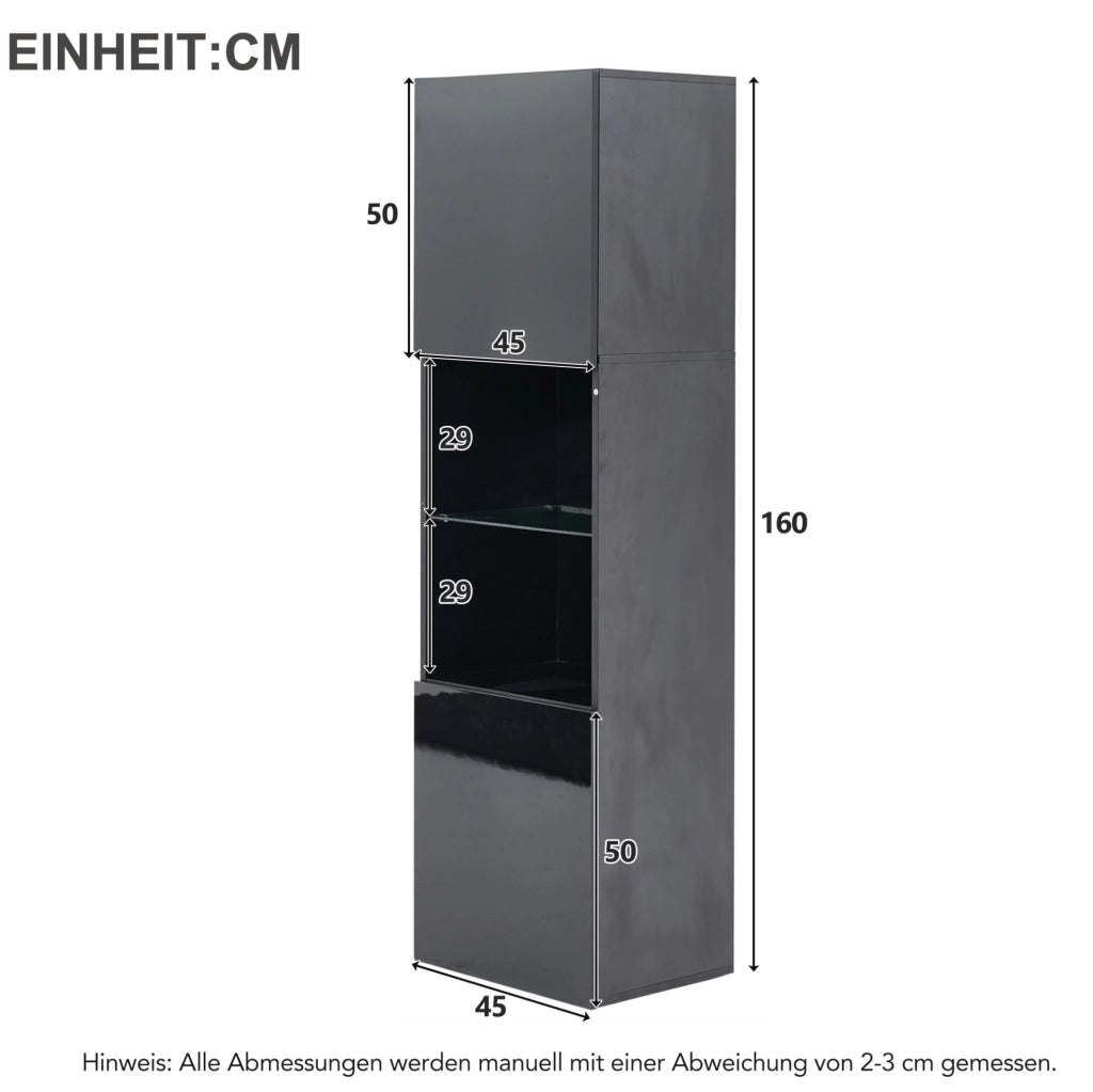 Vetrina alta nera lucida con LED Bluetooth 45x35x160 cm