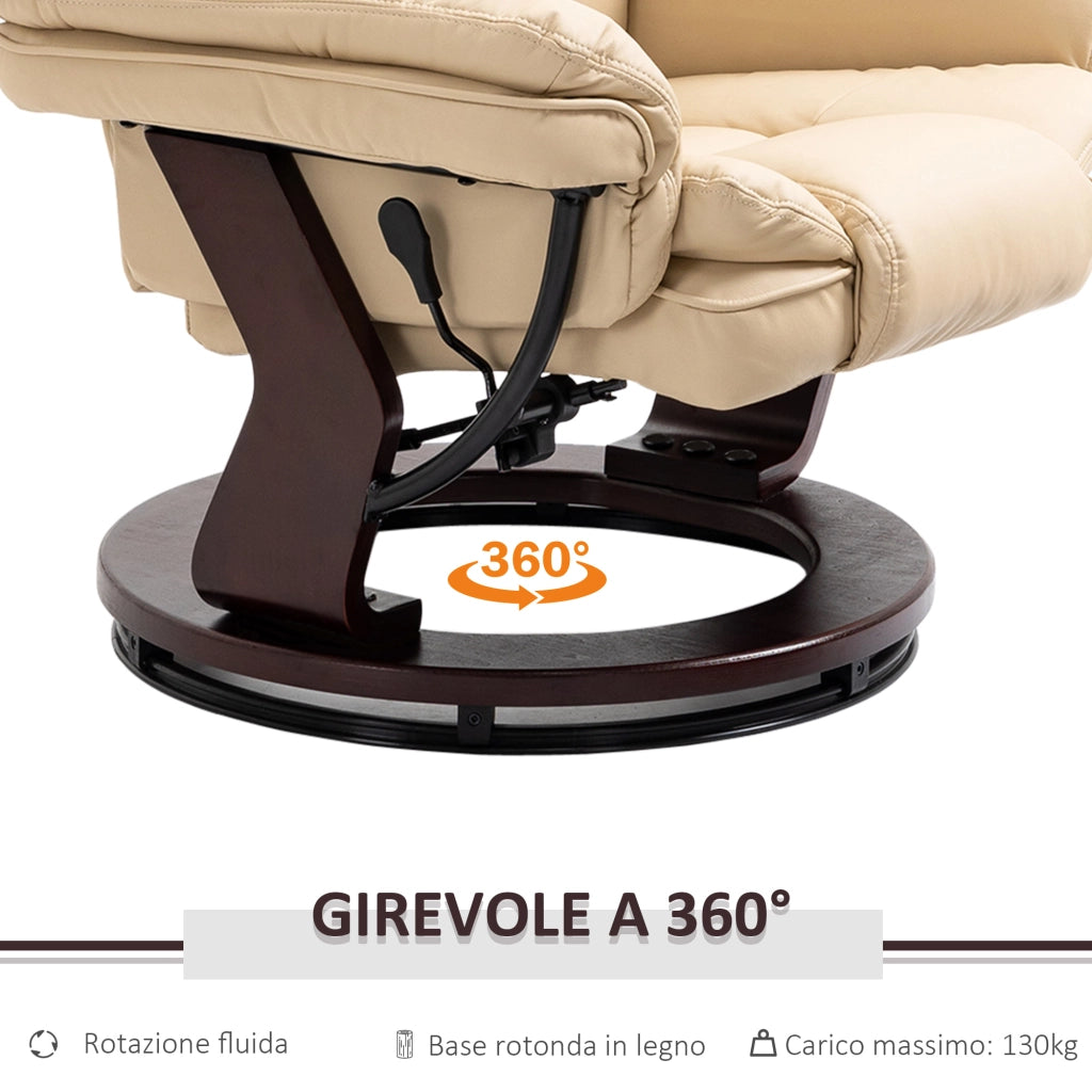 Set Poltrona Relax e Pouf Poggiapiedi, Girevole a 360¡ã e Reclinabile, Similpelle PU