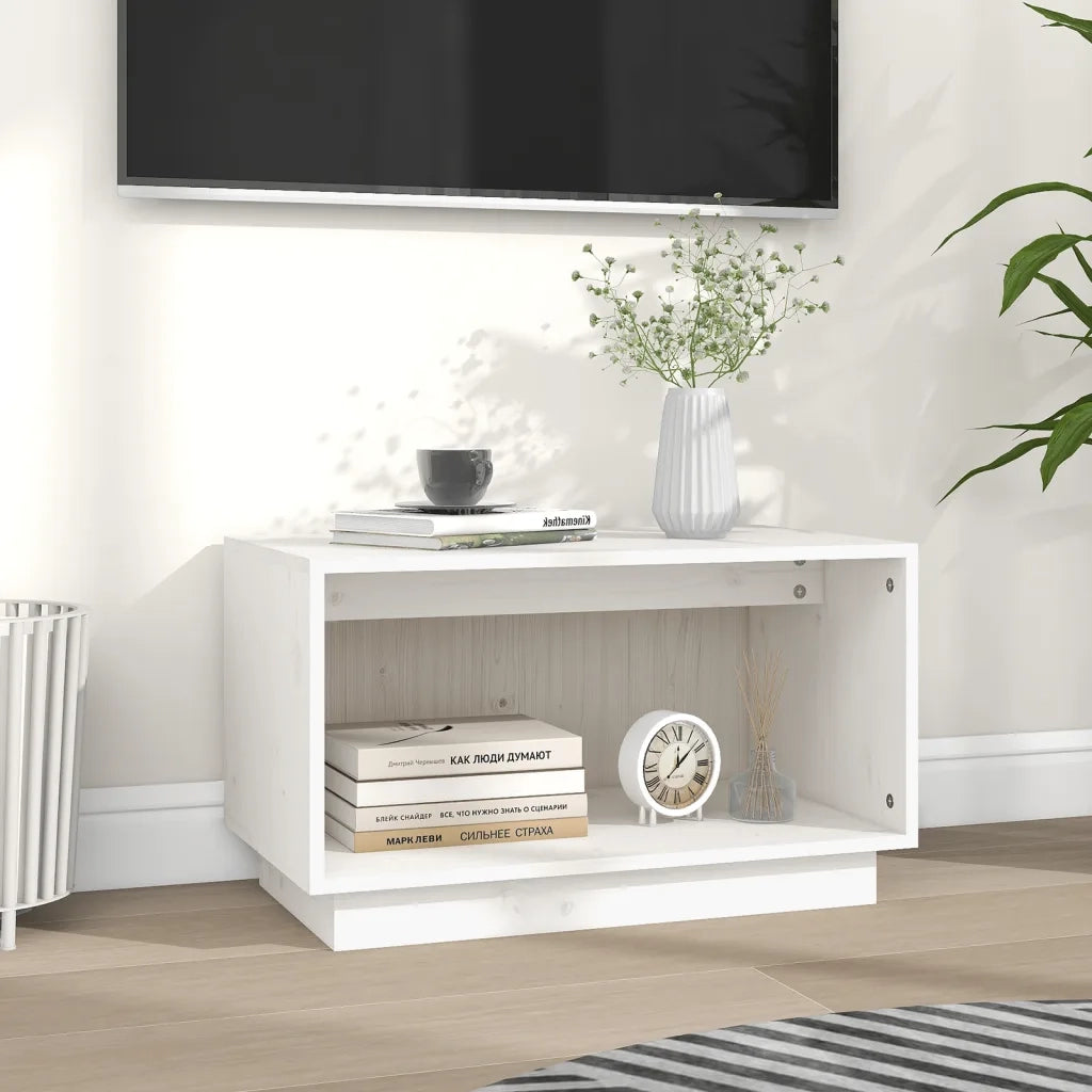 Mobile Porta TV Bianco 60x35x35 cm in Legno Massello di Pino 813825