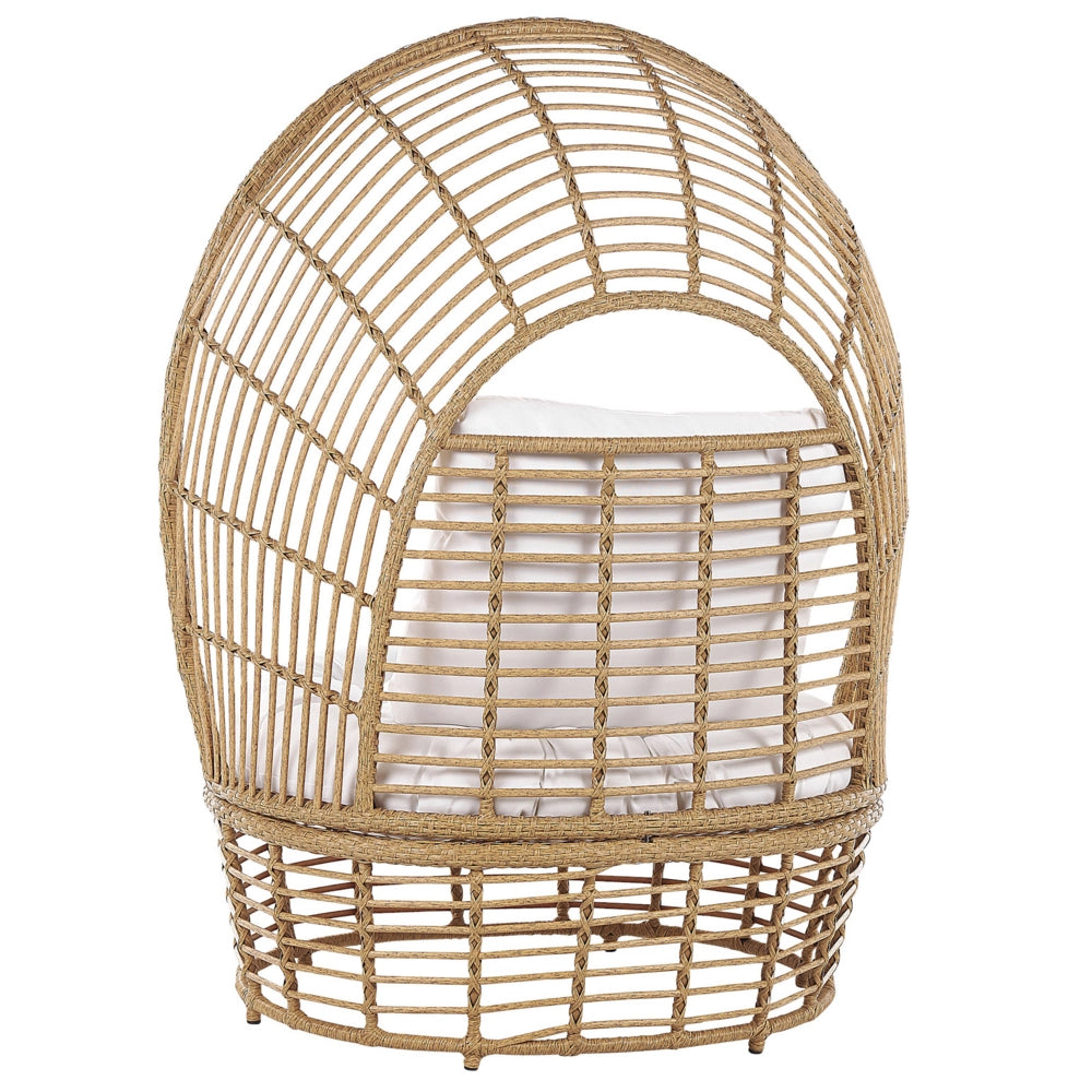 Sedia Cestino Beige Rattan Cuscino Seduta Schienale Alto Boho Terrazza Soggiorno