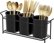 Scatola per Cucina a 3 Comparti - Scatola per Decorazione di Cucina per Forchette, Cucchiai e Coltelli - Nero