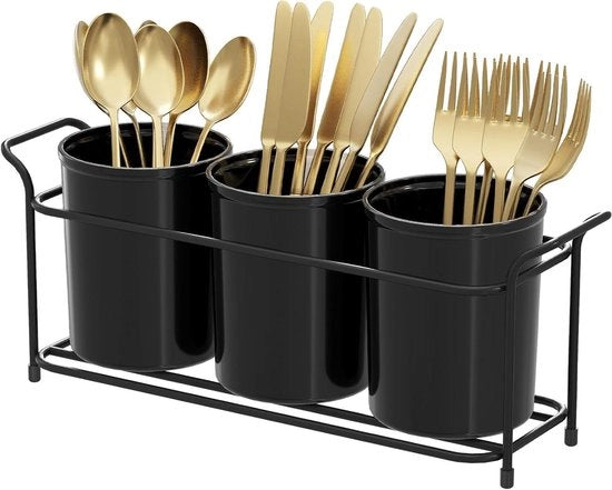Scatola per Cucina a 3 Comparti - Scatola per Decorazione di Cucina per Forchette, Cucchiai e Coltelli - Nero