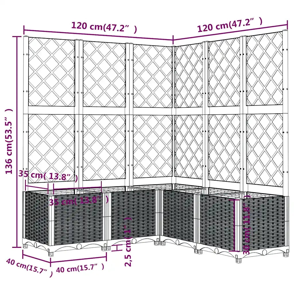 Fioriera da Giardino Graticcio Grigio Blu 120x120x136cm PP 318257