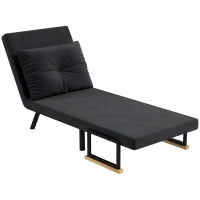 Poltrona Letto 3 in 1 con Schienale Reclinabile in 5 Posizioni e Cuscino, 63x73x81 cm, Nero