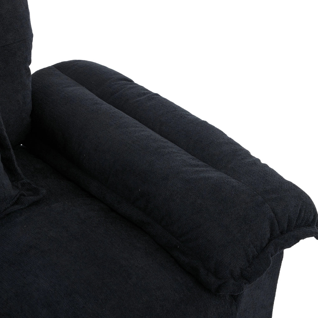 Poltrona girevole 360° in ciniglia con cuscino di supporto e base in metallo nero per lettura 116 × 84 × 96 cm