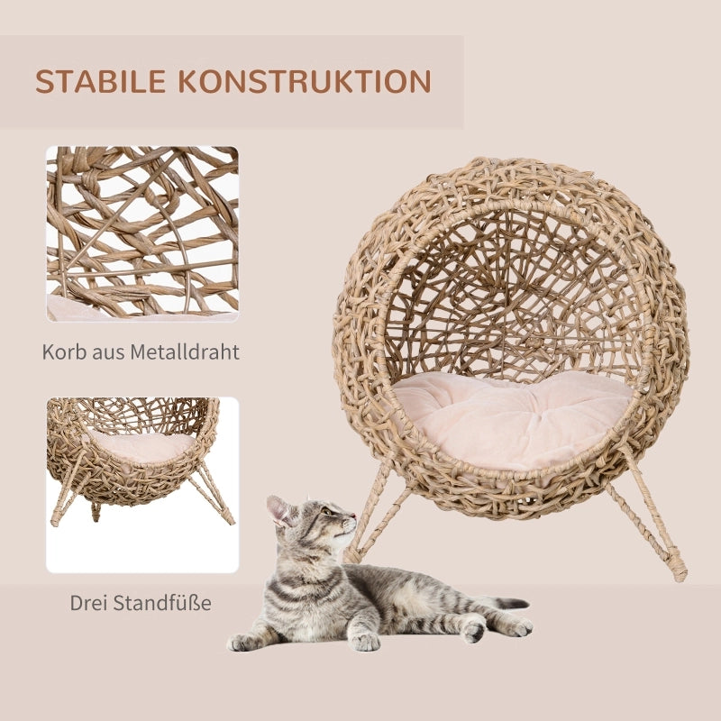CUCCIA PER GATTI in PE rattan e metallo con cuscino Marrone