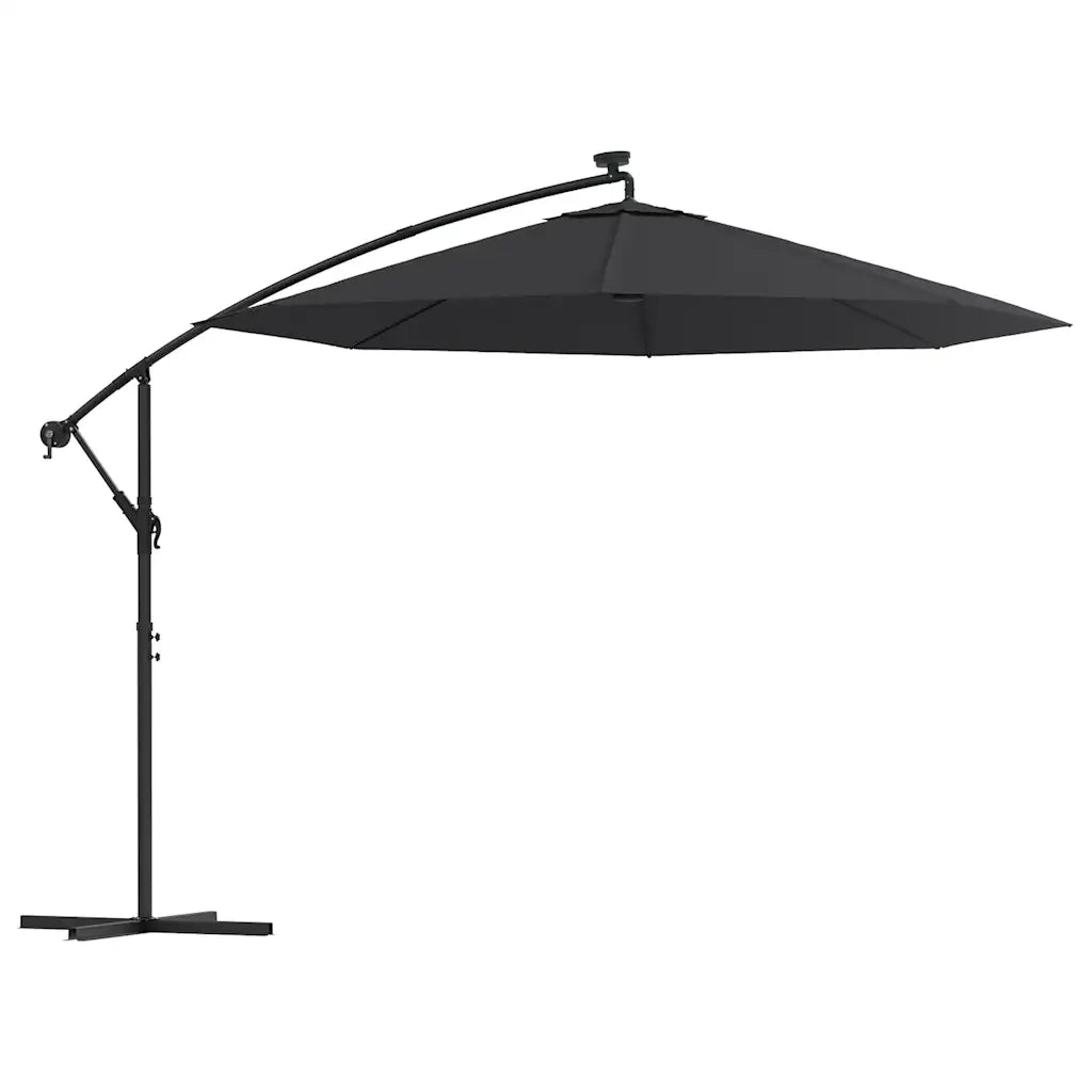 Ombrellone a Sbalzo con LED e Palo in Acciaio-Ombrello da giardino 300 cm Nero