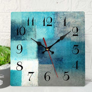 Orologio da parete in legno, stile, non ticchetta, verde, blu, grigio, blu-verde, dipinto astratto, grigio, quadrato, orologio da parete rustico per la costa, decorazione per casa, cucina, soggiorno, ufficio