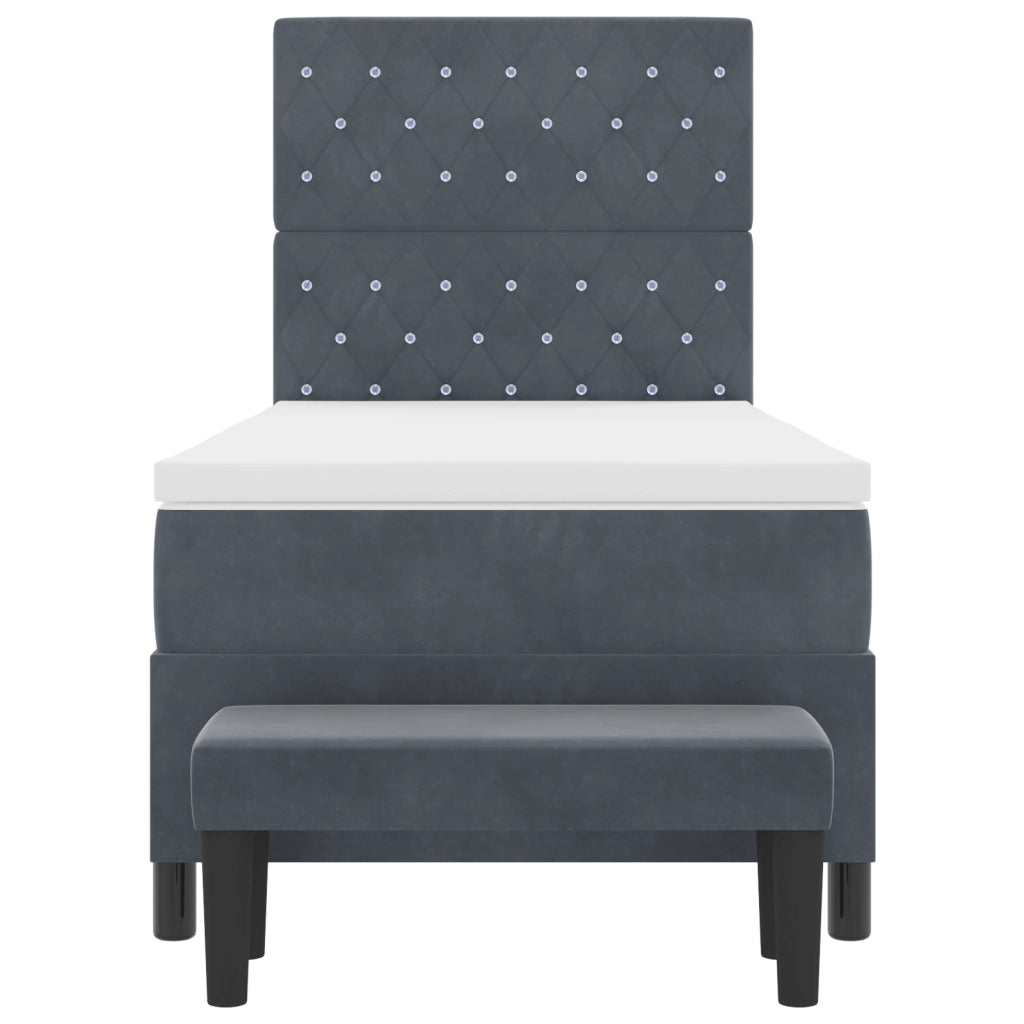 Letto Box Spring con Materasso & Panca Grigio Scuro 90x200 cm Velluto