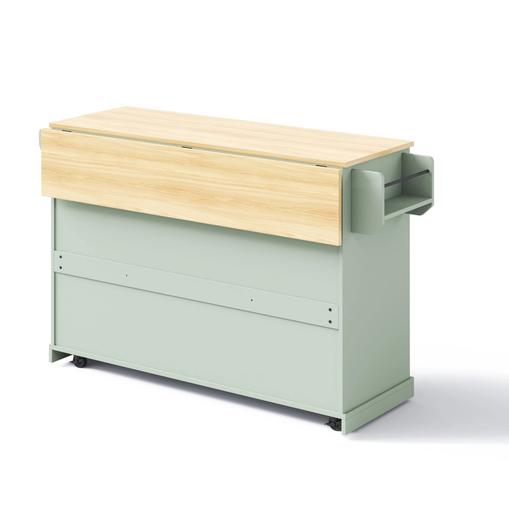 Carrello da cucina con piano ribaltabile, portabottiglie, portabicchieri, portaspezie e porta asciugamani, 138x45/70x92 cm, verde