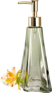Dispensatore di sapone in vetro elegante con pompa, shampoofles desinfettante con sapone liquido, decorazione rustica per la vasca da bagno, accessorio per la doccia (giallo-verde con rilievo)
