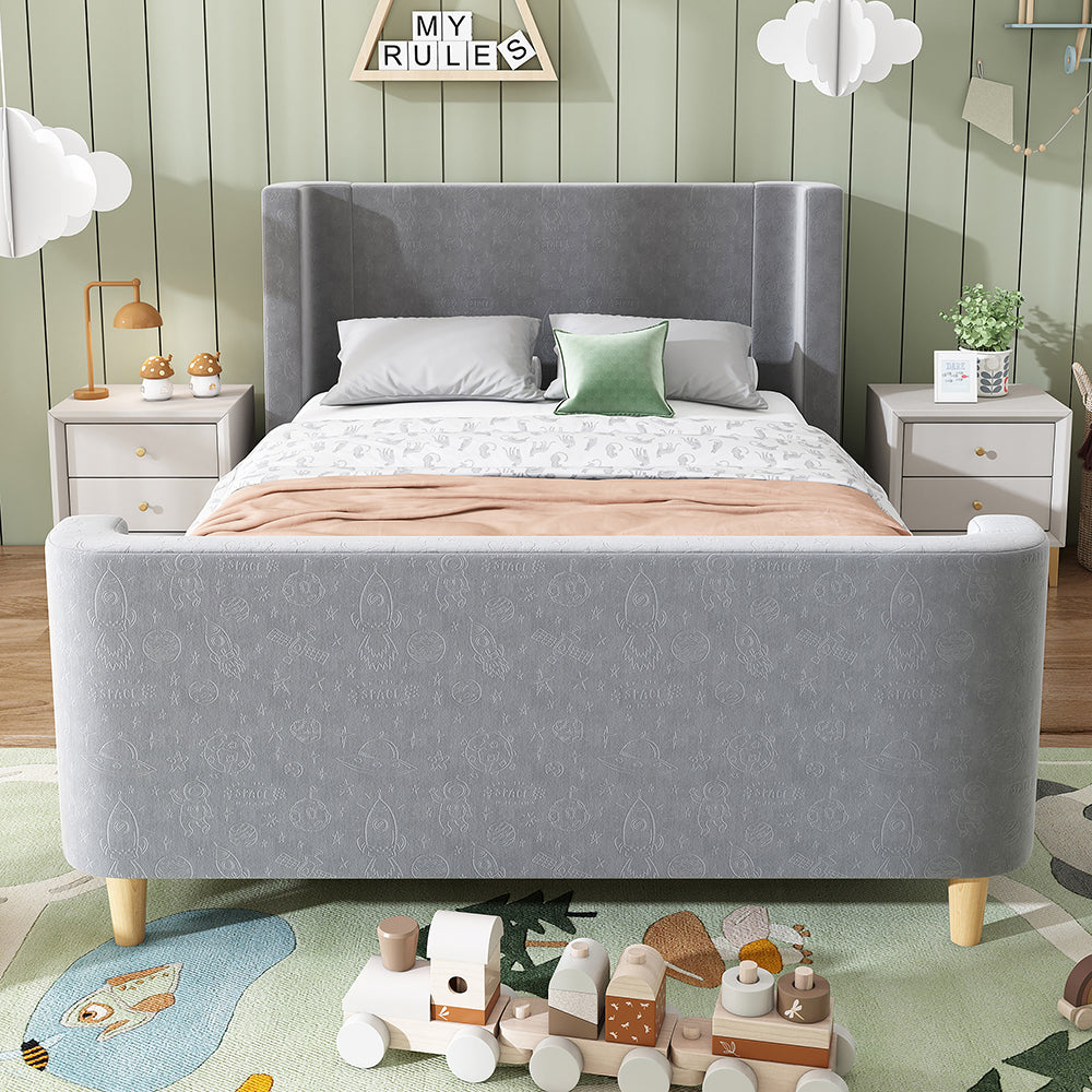 Letto singolo imbottito per bambini - Xylo - 90x200 cm - Grigio velluto