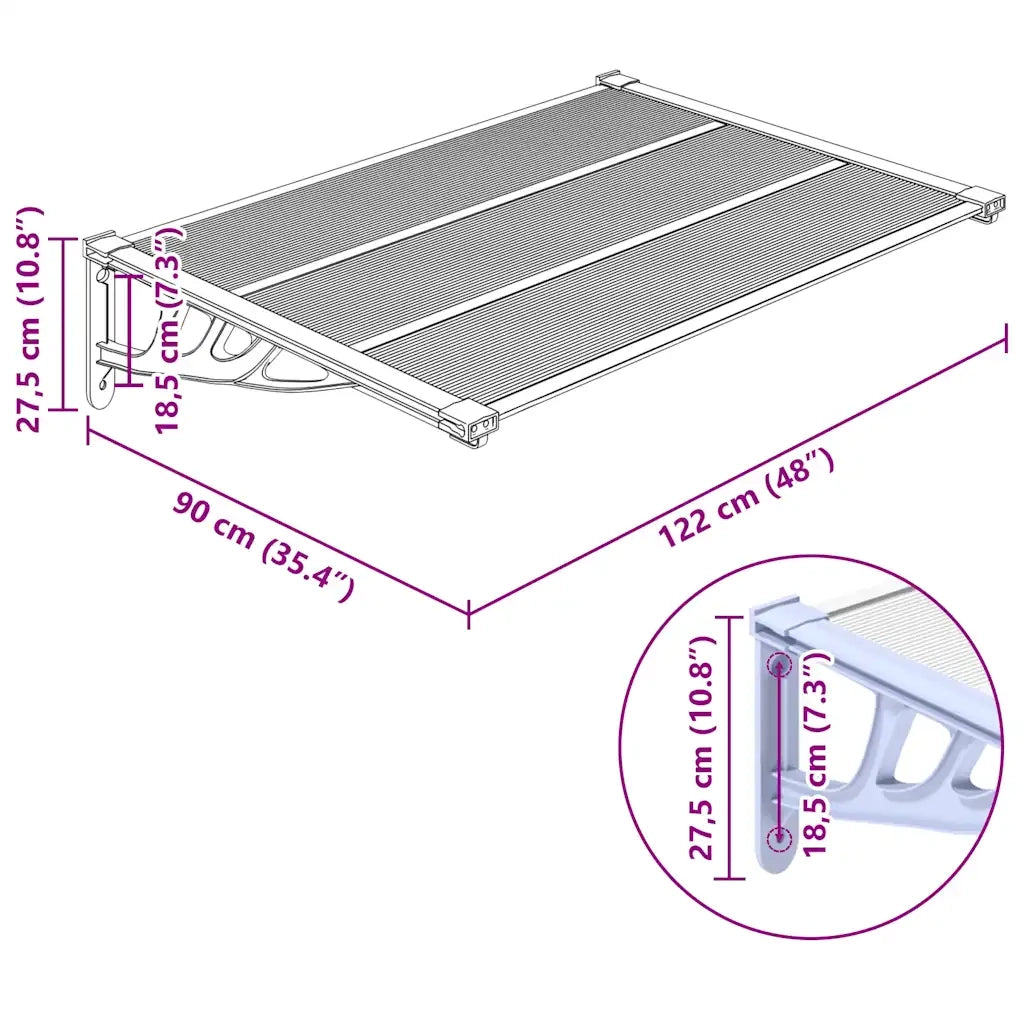 Tettoia per Porta Grigio e Trasparente 122x90 cm Policarbonato CFW3102965