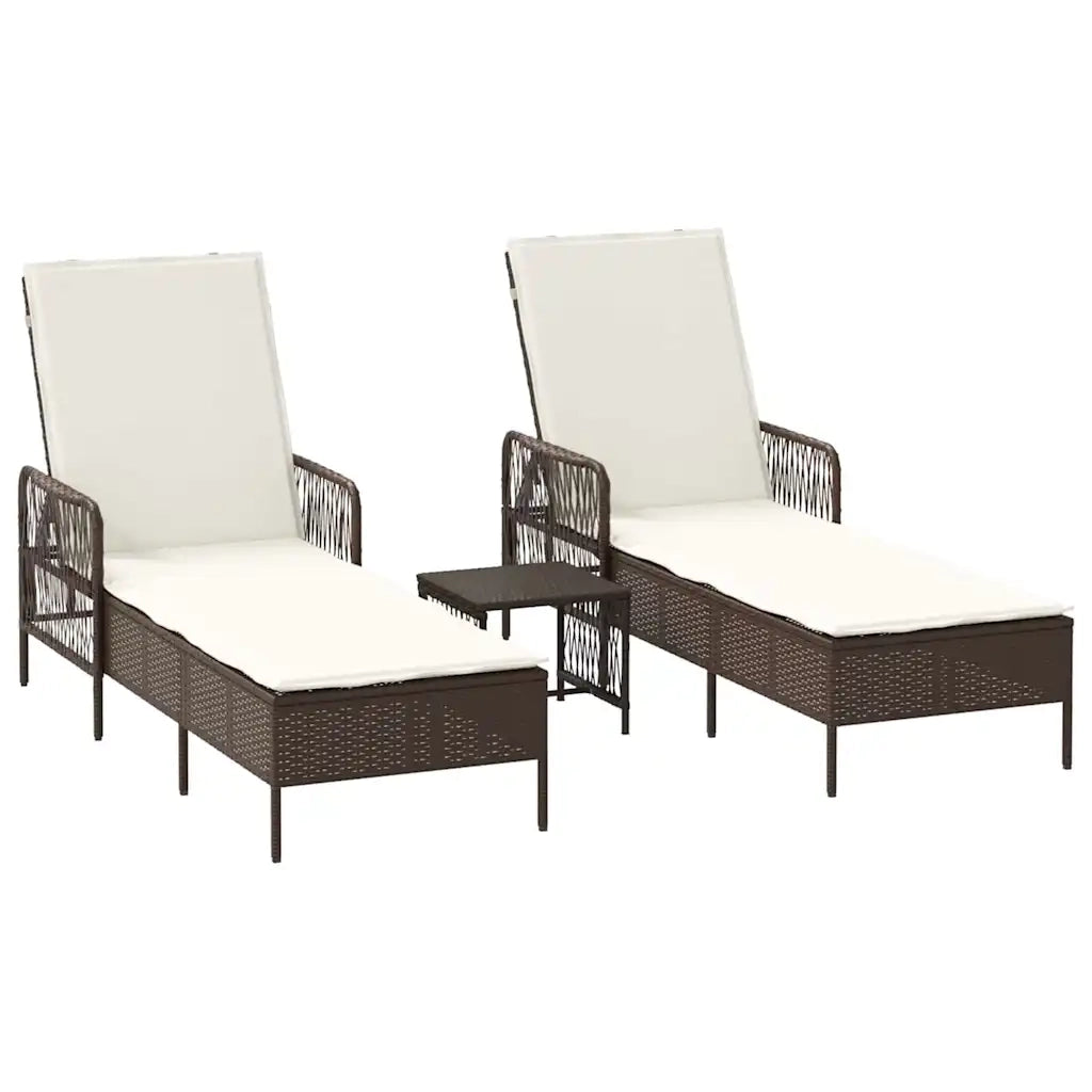 Lettino da Lettino sole | Sdraio da giardino | Lettino da sole 3 pz Marrone e Bianco Crema 200 x 55 x 92 cm