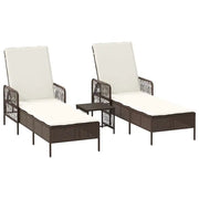 Lettino da Lettino sole | Sdraio da giardino | Lettino da sole 3 pz Marrone e Bianco Crema 200 x 55 x 92 cm