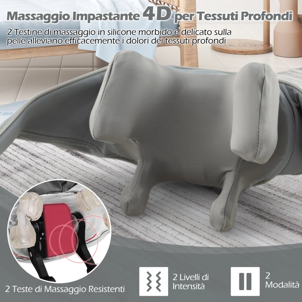 Massaggiatore shiatsu con impasto profondo 4D dei tessuti con riscaldamento, Massaggiatore per collo e spalle Grigio-Massaggiatori