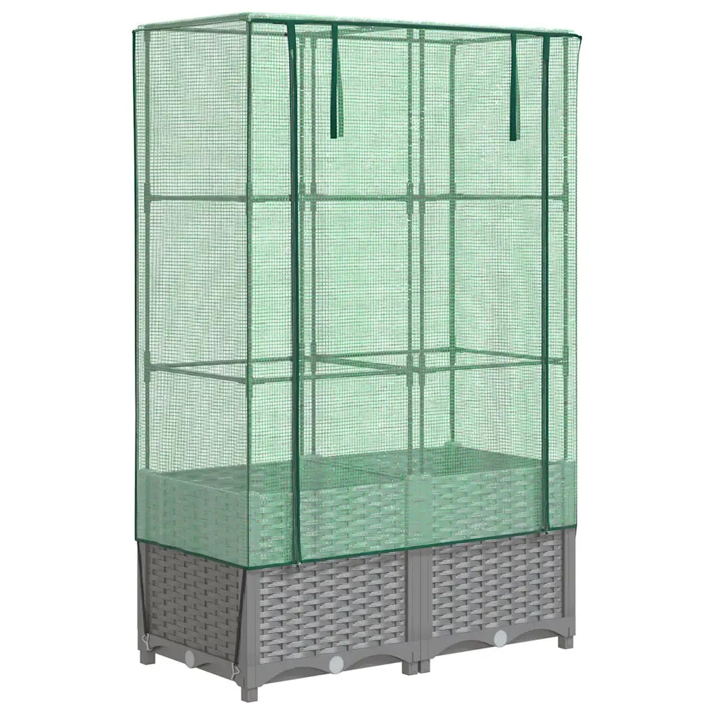 Fioriere | Cassetta per fiori | Letto Rialzato con Copertura Serra Effetto Rattan 80x40x138 cm
