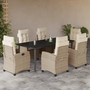 Set da Pranzo da Giardino 7 pz con Cuscini Beige in Polyrattan 3212818