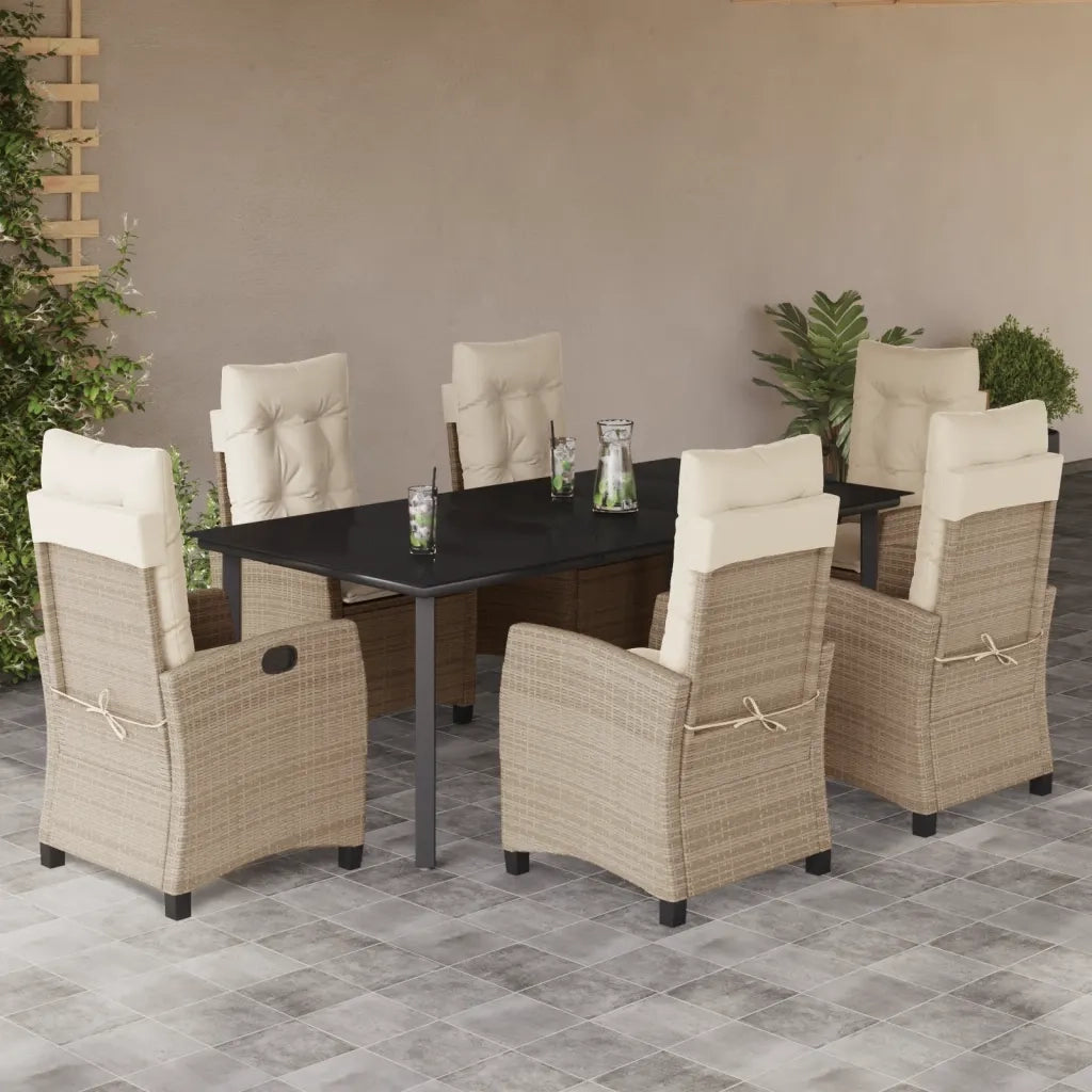 Set da Pranzo da Giardino 7 pz con Cuscini Beige in Polyrattan 3212818