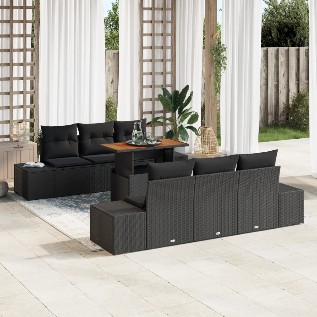 Set Divano Giardino di 7 Pezzi con Cuscini Nero Rattan Polyrattan