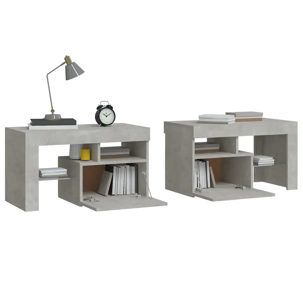 Comodini 2 pz con Luci a LED Grigi Cemento 70x36,5x40 cm 3152773