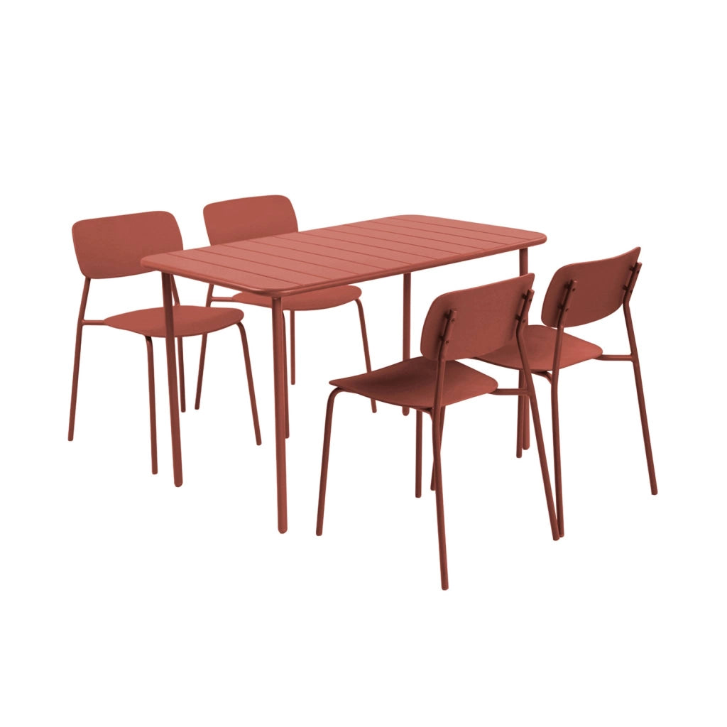 Set tavolo da giardino in metallo con 4 sedie, terracotta