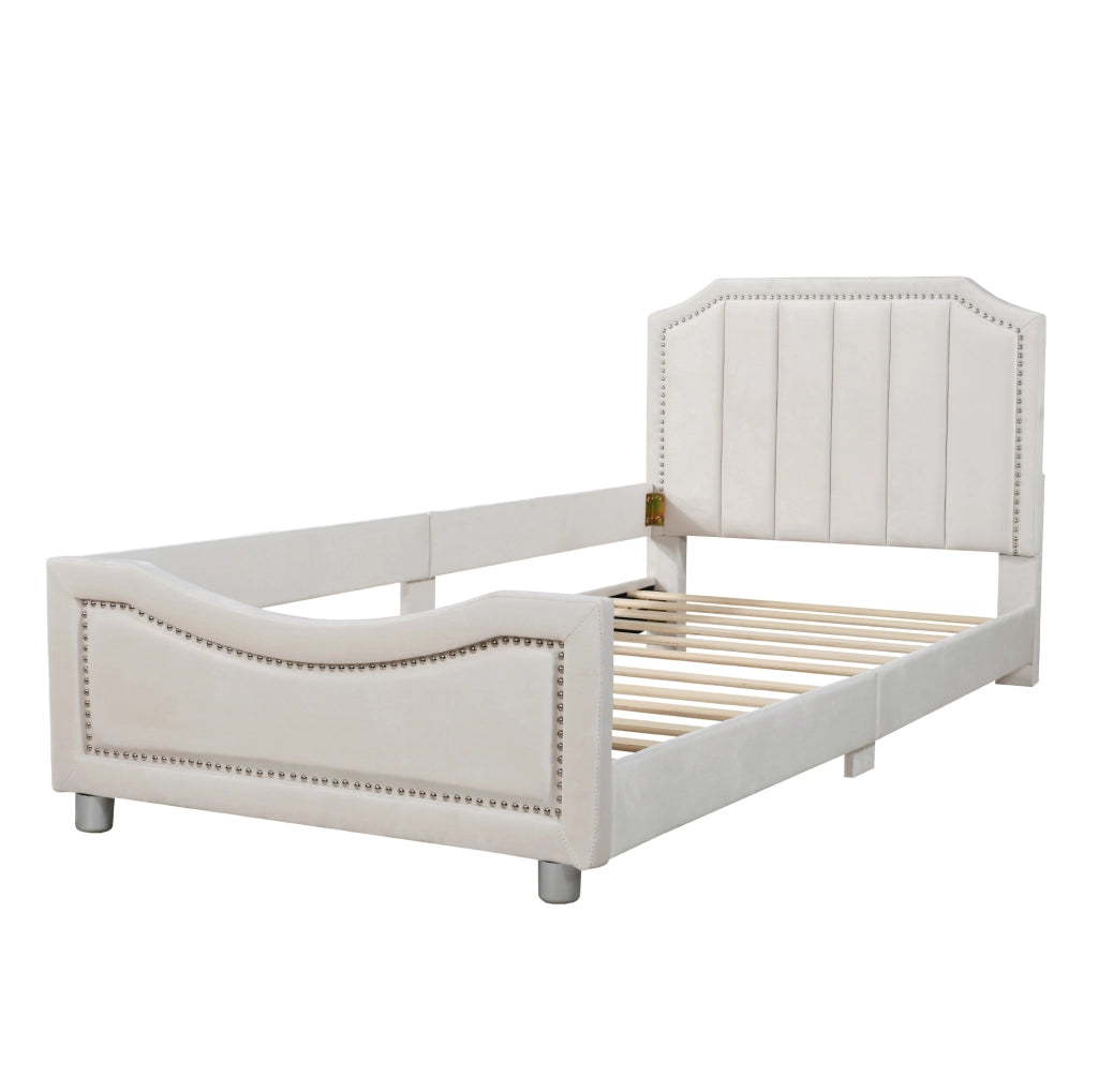 Letto imbottito 211x94;5x41;5 cm con testiera e pediera; flanella beige
