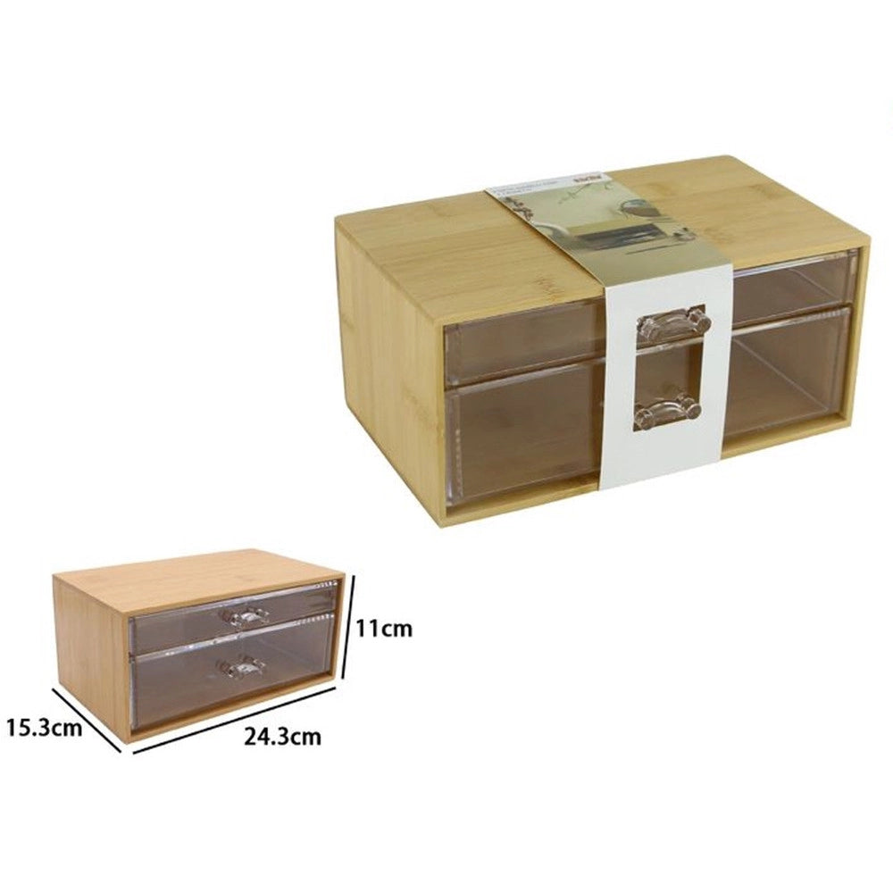 Trade Shop - Porta Gioielli Cosmetici Con 2 Cassetti Forme Diverse Organizer Legno 24.3x15.3x11cm 10831 -
