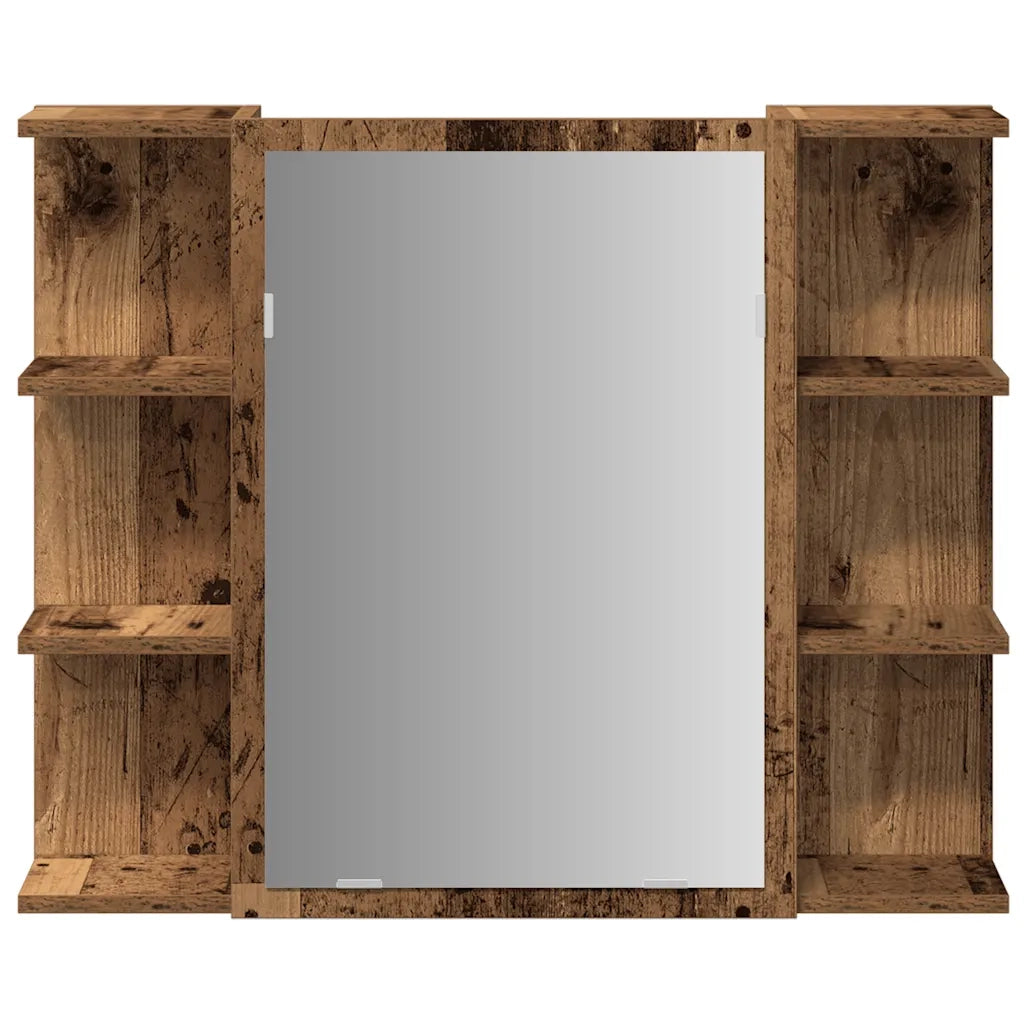 Mobiletto a specchio moderno per bagno 80 x 20,5 x 64 cm ampio vano contenitore finitura liscia effetto legno anticato 02_0050720